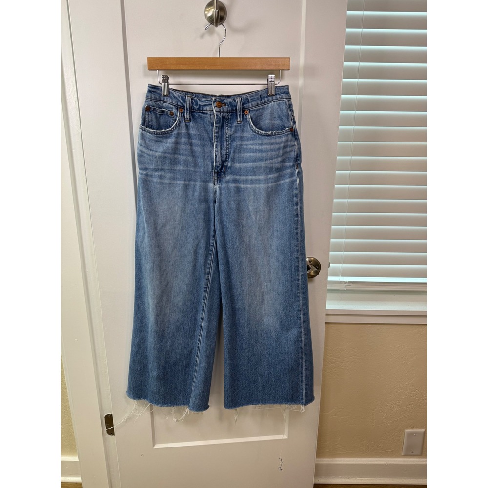 Madewell Wide-Leg Crop Jeans Light Wash Raw Hem High Rise Size 28 - Picture 2 of 8